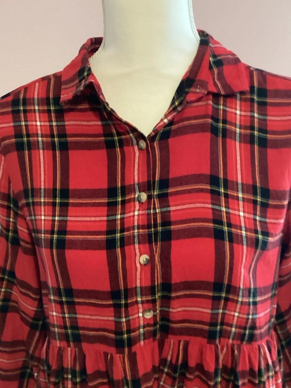 Old Navy Red Plaid Button-Front Shirt Dress